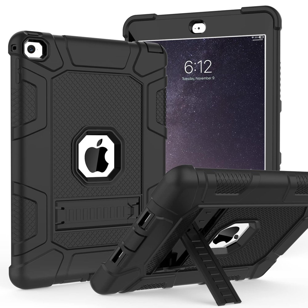 TIMISM for iPad Air 2 Case, Military-Grade Shockproof & Proof Cover with Kickstand | Heavy Duty 3-Layer Protective Case for iPad Air 2nd Generation 9.7-inch 2014 (Model A1566/A1567), Black