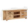 vidaXL Retro Style TV Stand in Rough Mango Wood with Natural Finish, Multi-Storage Cabinet with 2 Drawers and 2 Compartments for Entertainment Room view 2