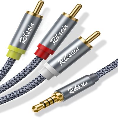 RIKSOIN 3.5mm to RCA Cable Audio Video Cables, 16.6FT/5M 3.5mm 1/8 TRRS to 3-Male RCA Adapter Stereo AUX Cord AV Cable for Camcorders, Handycam, MP3, Tablet, Speaker, Home Theater, DVD Player & More
