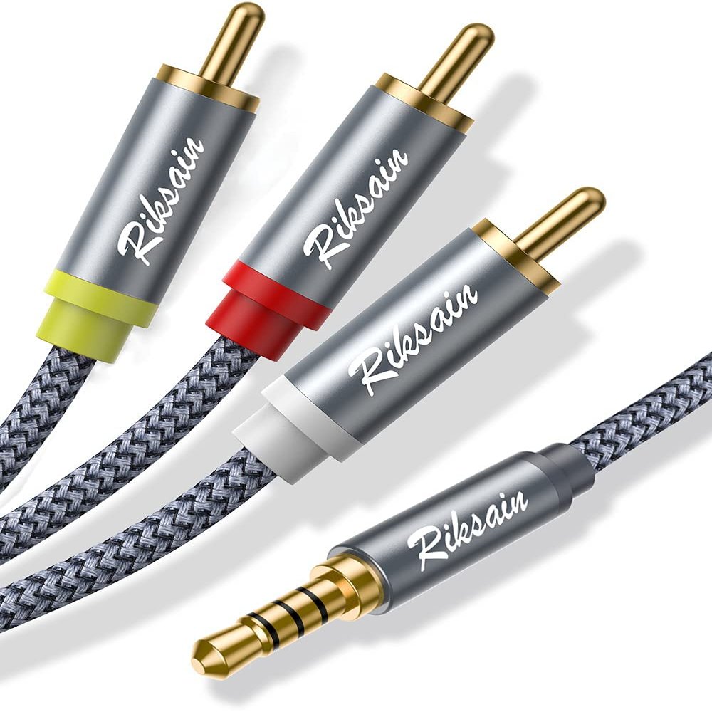 RIKSOIN 3.5mm to RCA Cable Audio Video Cables, 16.6FT/5M 3.5mm 1/8 TRRS to 3-Male RCA Adapter Stereo AUX Cord AV Cable for Camcorders, Handycam, MP3, Tablet, Speaker, Home Theater, DVD Player & More