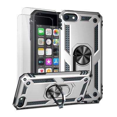 ULAK Compatible with iPod Touch 7/6/5 Case with 2 HD Screen Protectors, Hybrid Rugged Shockproof Cover with Built-in Kickstand for iPod Touch 7th/6th/5th Generation (Silver)