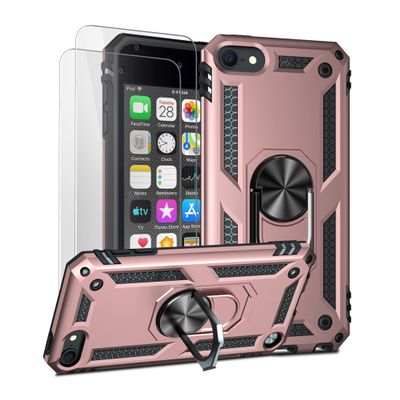 ULAK Compatible with iPod Touch 7/6/5 Case with 2 HD Screen Protectors, Hybrid Rugged Shockproof Cover with Built-in Kickstand for iTouch 5th/6th/7th Generation (Rose Gold)