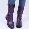 Bcshiye Womens Mid Calf Booties Winter Round Toe Low Heel Comfort Slouchy Riding Booties with Side Zipper Buckle Strap view 2