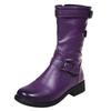 Bcshiye Womens Mid Calf Booties Winter Round Toe Low Heel Comfort Slouchy Riding Booties with Side Zipper Buckle Strap view 4