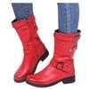 Bcshiye Womens Mid Calf Booties Winter Round Toe Low Heel Comfort Slouchy Riding Booties with Side Zipper Buckle Strap view 1
