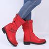 Bcshiye Womens Mid Calf Booties Winter Round Toe Low Heel Comfort Slouchy Riding Booties with Side Zipper Buckle Strap view 2