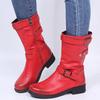 Bcshiye Womens Mid Calf Booties Winter Round Toe Low Heel Comfort Slouchy Riding Booties with Side Zipper Buckle Strap view 3