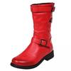 Bcshiye Womens Mid Calf Booties Winter Round Toe Low Heel Comfort Slouchy Riding Booties with Side Zipper Buckle Strap view 4