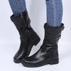 Bcshiye Womens Mid Calf Booties Winter Round Toe Low Heel Comfort Slouchy Riding Booties with Side Zipper Buckle Strap view 2