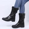 Bcshiye Womens Mid Calf Booties Winter Round Toe Low Heel Comfort Slouchy Riding Booties with Side Zipper Buckle Strap view 3