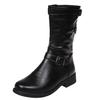 Bcshiye Womens Mid Calf Booties Winter Round Toe Low Heel Comfort Slouchy Riding Booties with Side Zipper Buckle Strap view 4