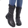 Bcshiye Womens Mid Calf Booties Winter Round Toe Low Heel Comfort Slouchy Riding Booties with Side Zipper Buckle Strap view 1
