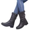 Bcshiye Womens Mid Calf Booties Winter Round Toe Low Heel Comfort Slouchy Riding Booties with Side Zipper Buckle Strap view 2