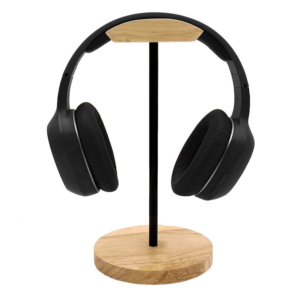 Bliocefo Headphone Stand Nature Wood & Aluminum Headset Hanger Mount Hook Gaming Holder Desktop Earphone Artful Functional Craftmanship Stand for All Headsets with Solid Wooden Base
