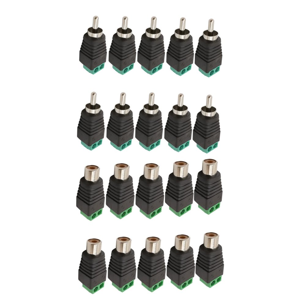 FASTROHY 20Pcs Phono Speaker Wire Cable to Male Female RCA Adapter Connector Jack Plug (10 Male + 10 Female)