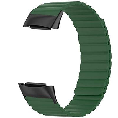 Replacement Bands Compatible with Fitbit Charge 5,KangPlus Silicone Strap Magnetic Close Sport Wristband for Women Men Adjustable 5.5-8.1 inch Compatible with Fitbit Charge 5 - Green