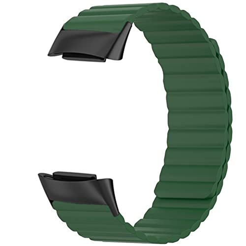 Replacement Bands Compatible with Fitbit Charge 5,KangPlus Silicone Strap Magnetic Close Sport Wristband for Women Men Adjustable 5.5-8.1 inch Compatible with Fitbit Charge 5 - Green