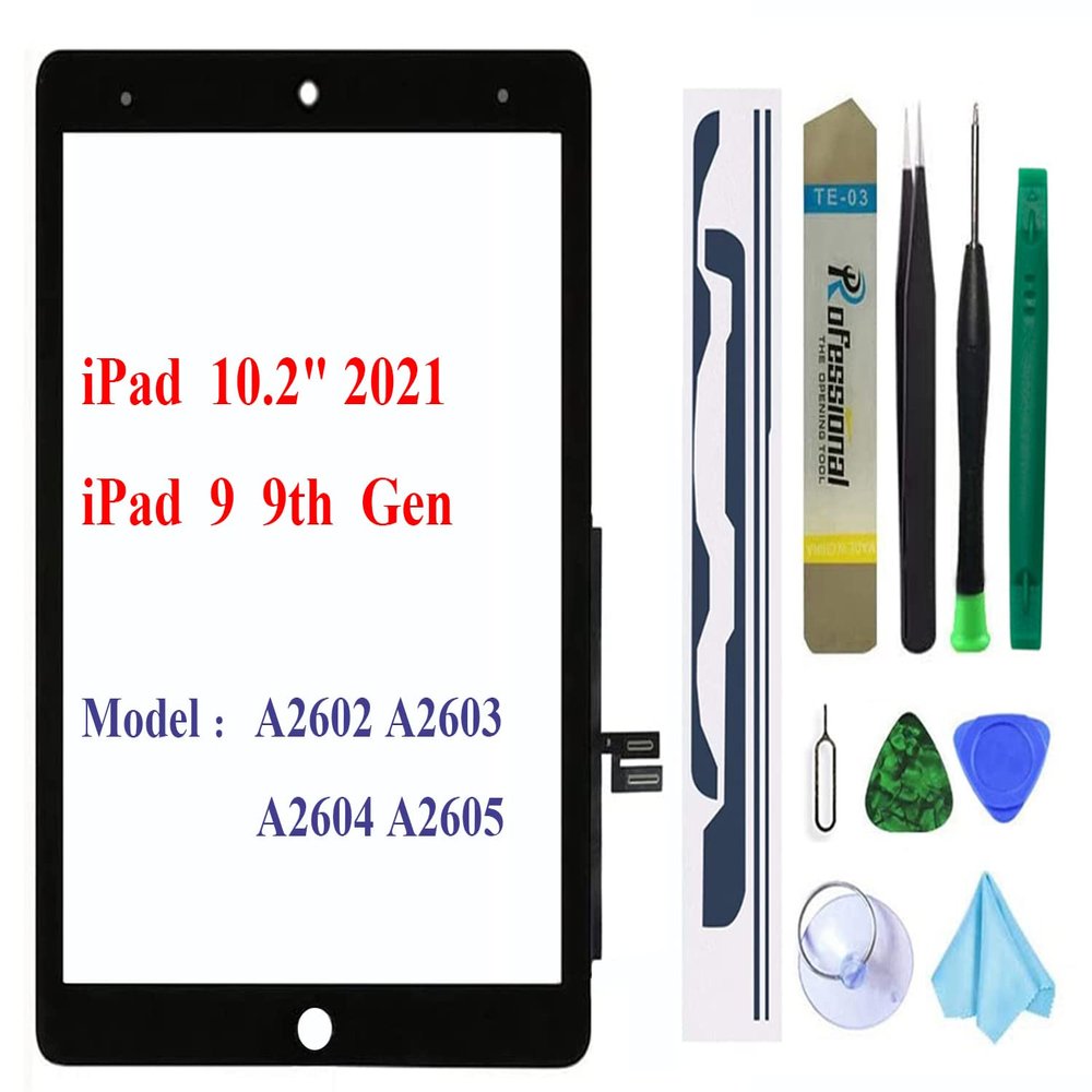 Screen Replacement for iPad 9 9th Generation 10.2", for iPad 9 9th Gen 2021 (A2602 A2603 A2604 A2605) Digitizer Replacement Without Home Button(not Include LCD) + Full Repair KitBlack