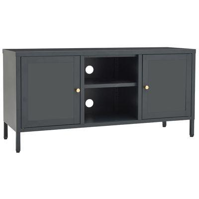 vidaXL Modern Steel TV Stand with Glass Doors, Adjustable Shelf, Durable Anthracite Powder-Coated Construction, 41.3"x13.8"x20.5"