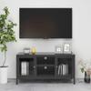 vidaXL Modern Steel TV Stand with Glass Doors, Adjustable Shelf, Durable Anthracite Powder-Coated Construction, 41.3"x13.8"x20.5" view 2