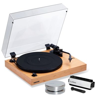 Fluance RT82 Reference High Fidelity Vinyl Turntable Record Player with Ortofon OM 10 Cartridge, Speed Control Motor, Record Weight, 3 in 1 Stylus and Record Cleaning Vinyl Accessory Kit