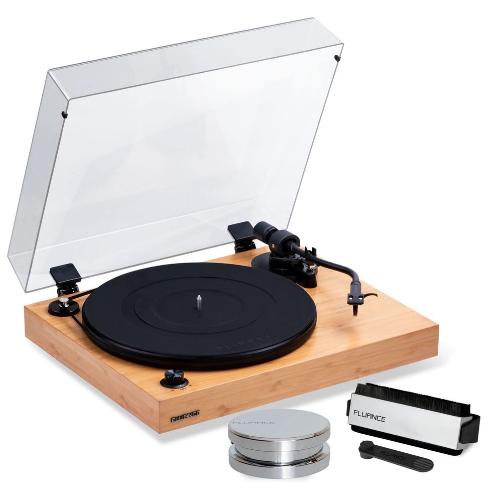 Fluance RT82 Reference High Fidelity Vinyl Turntable Record Player with Ortofon OM 10 Cartridge, Speed Control Motor, Record Weight, 3 in 1 Stylus and Record Cleaning Vinyl Accessory Kit
