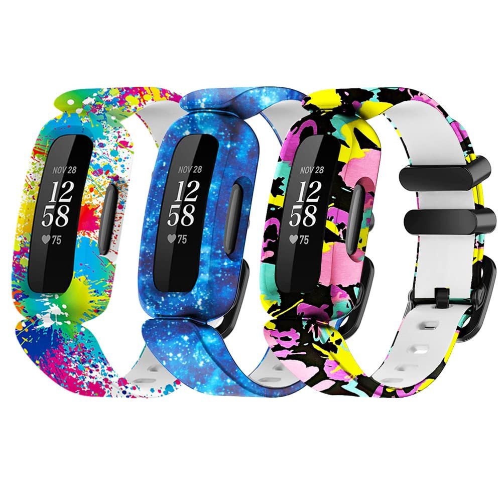 Ace 3 Floral Bands Replacement for Fitbit Ace 3 Tracker, Skin-Friendly Colorful Ace 3 Pattern Watchband Straps Wristband Bracelet Band Ace 3 Waterproof Accessories, Painting+ Blue Starry+ Graffiti
