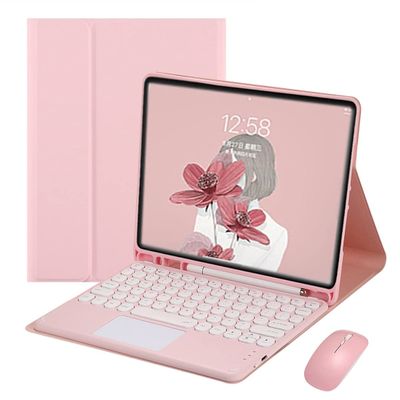 Touch Keyboard Mouse for Samsung Galaxy Tab S8 2022 / Tab S7 2020 11 Inch Tablet Keyboard Case with Touchpad Cute Round Key Color Keyboard Detachable Keyboard Cover (Pink)