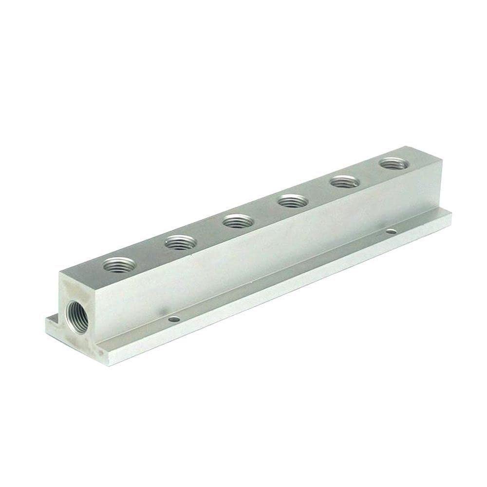 1/4" BSP Female 6 Way Solid Aluminum T-Shape Air Manifold Block Splitter