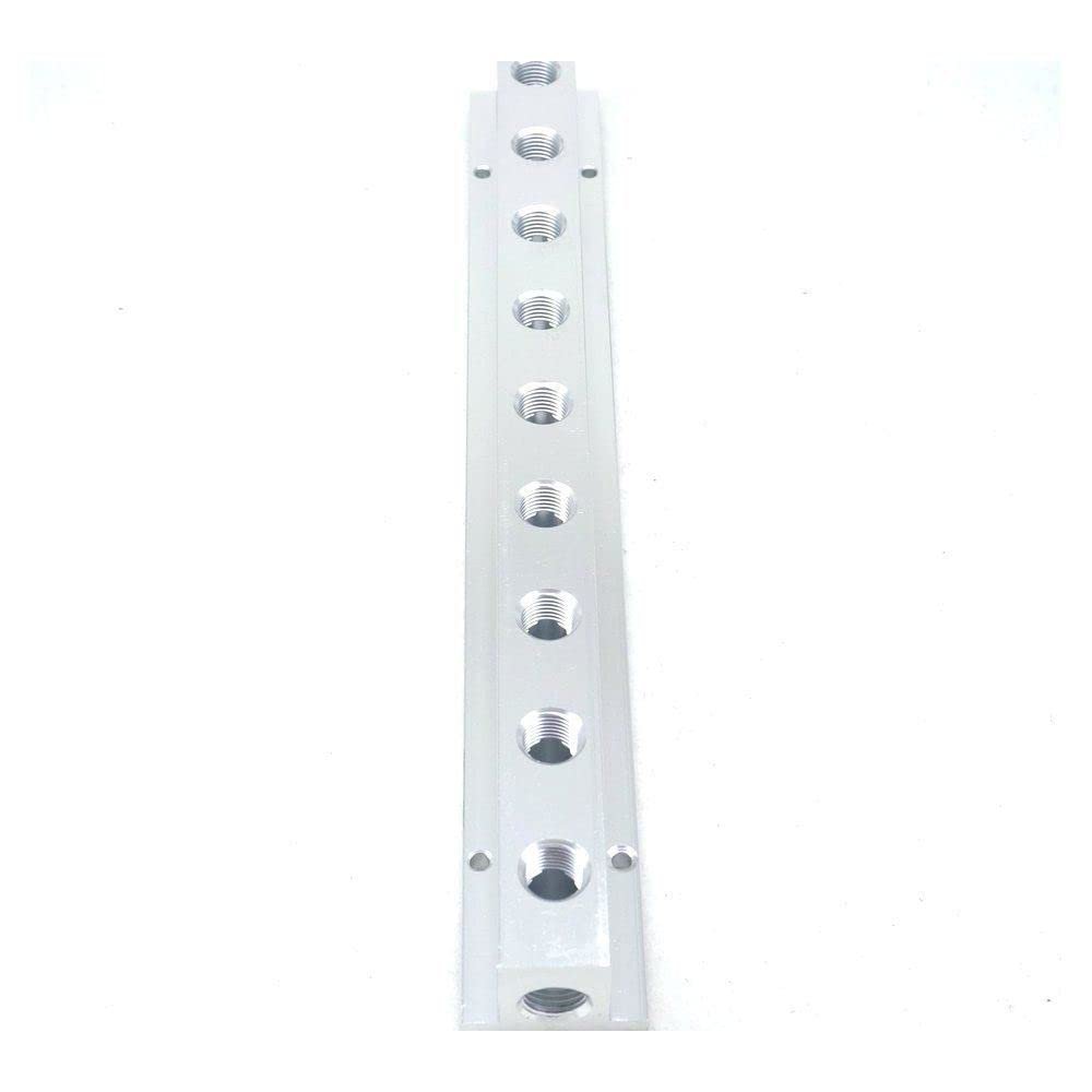1/4" BSP Female 9 Way Solid Aluminum T-Shape Air Manifold Block Splitter