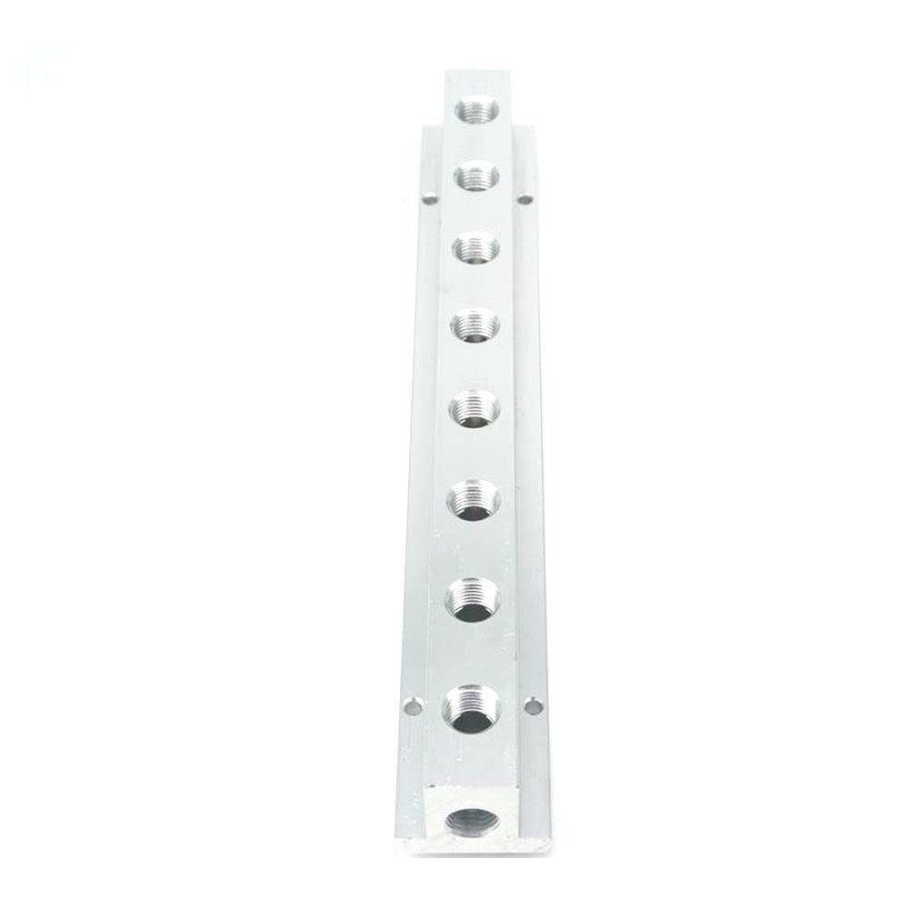 1/4" BSP Female 8 Way Solid Aluminum T-Shape Air Manifold Block Splitter