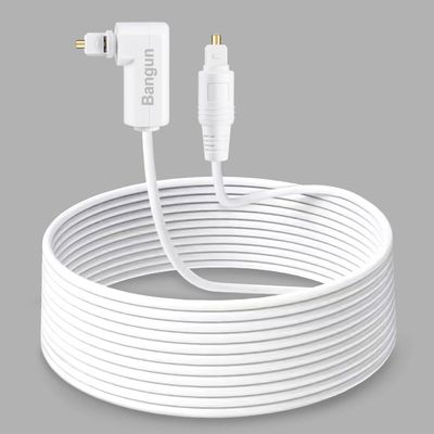 Bangun White Optical Audio Cable 30ft, Slim 90 Degree Digital Audio S/PDIF Toslink Cord, Right Angle Fiber Optic Audio Cable for Sound Bar/TV/PS4/Xbox/Home Theater