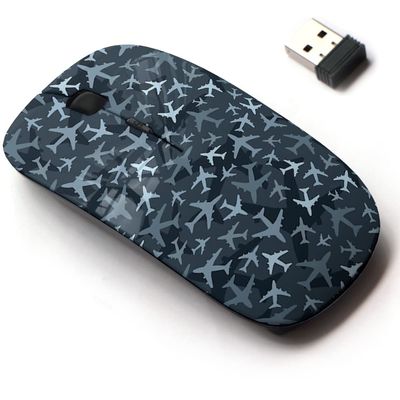 2.4G Wireless Mouse with Cute Pattern Design for All Laptops and Desktops with Nano Receiver - Airplanes Dark