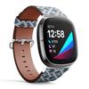 CJBROES Replacement Leather Watch Band, Compatible with Fitbit Versa 3 and Fitbit Sense of Wristband Bracelet Accessory - Portuguese azulejo Tiles Blue White view 2