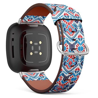 CJBROES Replacement Leather Watch Band, Compatible with Fitbit Versa 3 and Fitbit Sense of Wristband Bracelet Accessory - Ikat Geometric Folklore Ornament Tribal