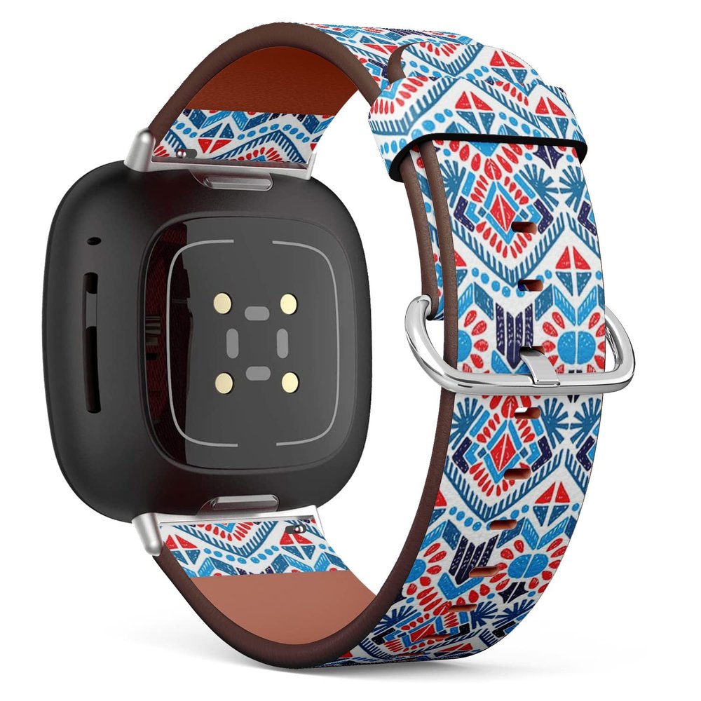 CJBROES Replacement Leather Watch Band, Compatible with Fitbit Versa 3 and Fitbit Sense of Wristband Bracelet Accessory - Ikat Geometric Folklore Ornament Tribal