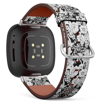 CJBROES Replacement Leather Watch Band, Compatible with Fitbit Versa 3 and Fitbit Sense of Wristband Bracelet Accessory - Poppy Flowers Daffodil