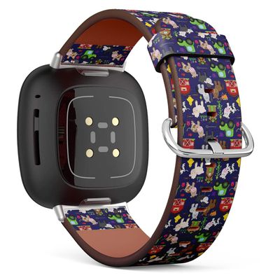 CJBROES Replacement Leather Watch Band, Compatible with Fitbit Versa 3 and Fitbit Sense of Wristband Bracelet Accessory - tileable Farm Animal Barnyard