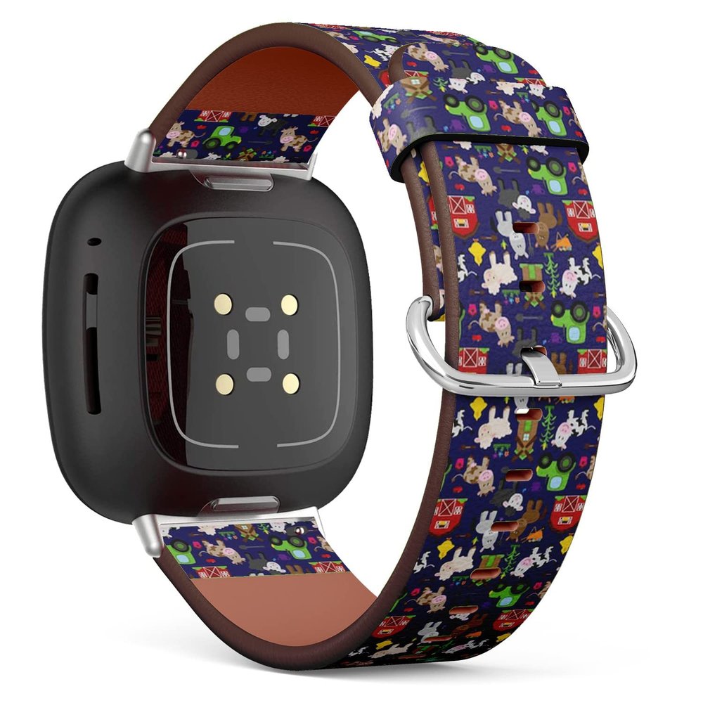 CJBROES Replacement Leather Watch Band, Compatible with Fitbit Versa 3 and Fitbit Sense of Wristband Bracelet Accessory - tileable Farm Animal Barnyard