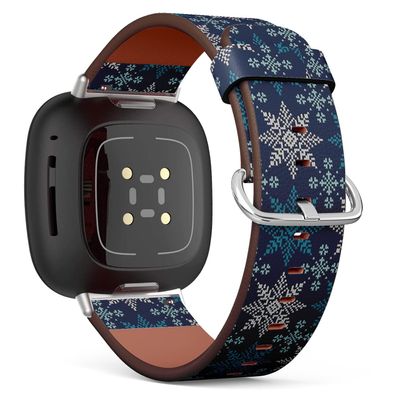 CJBROES Replacement Leather Watch Band, Compatible with Fitbit Versa 3 and Fitbit Sense of Wristband Bracelet Accessory - Winter Holiday Knitted Snowflakes