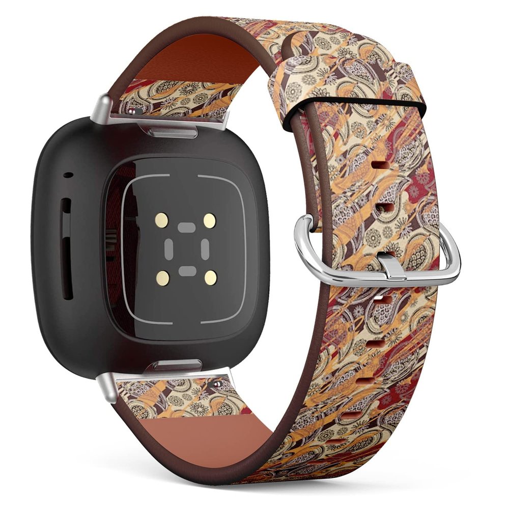 CJBROES Replacement Leather Watch Band, Compatible with Fitbit Versa 3 and Fitbit Sense of Wristband Bracelet Accessory - Paisley Tribal Art