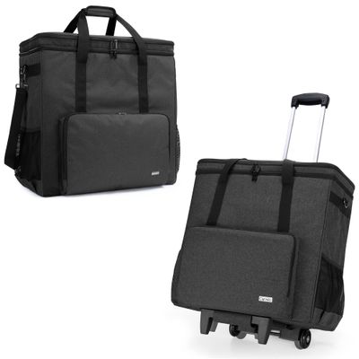 CURMIO Double-Layer Carrying Case for Computer Tower, Rolling Desktop Computer Carrying Case with Wheels for PC Chassis, Keyboard, Cable and Mouse, Headphone
