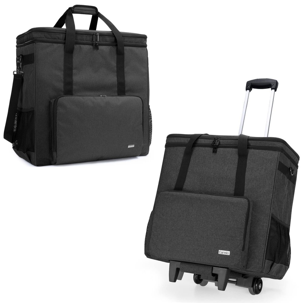 CURMIO Double-Layer Carrying Case for Computer Tower, Rolling Desktop Computer Carrying Case with Wheels for PC Chassis, Keyboard, Cable and Mouse, Headphone