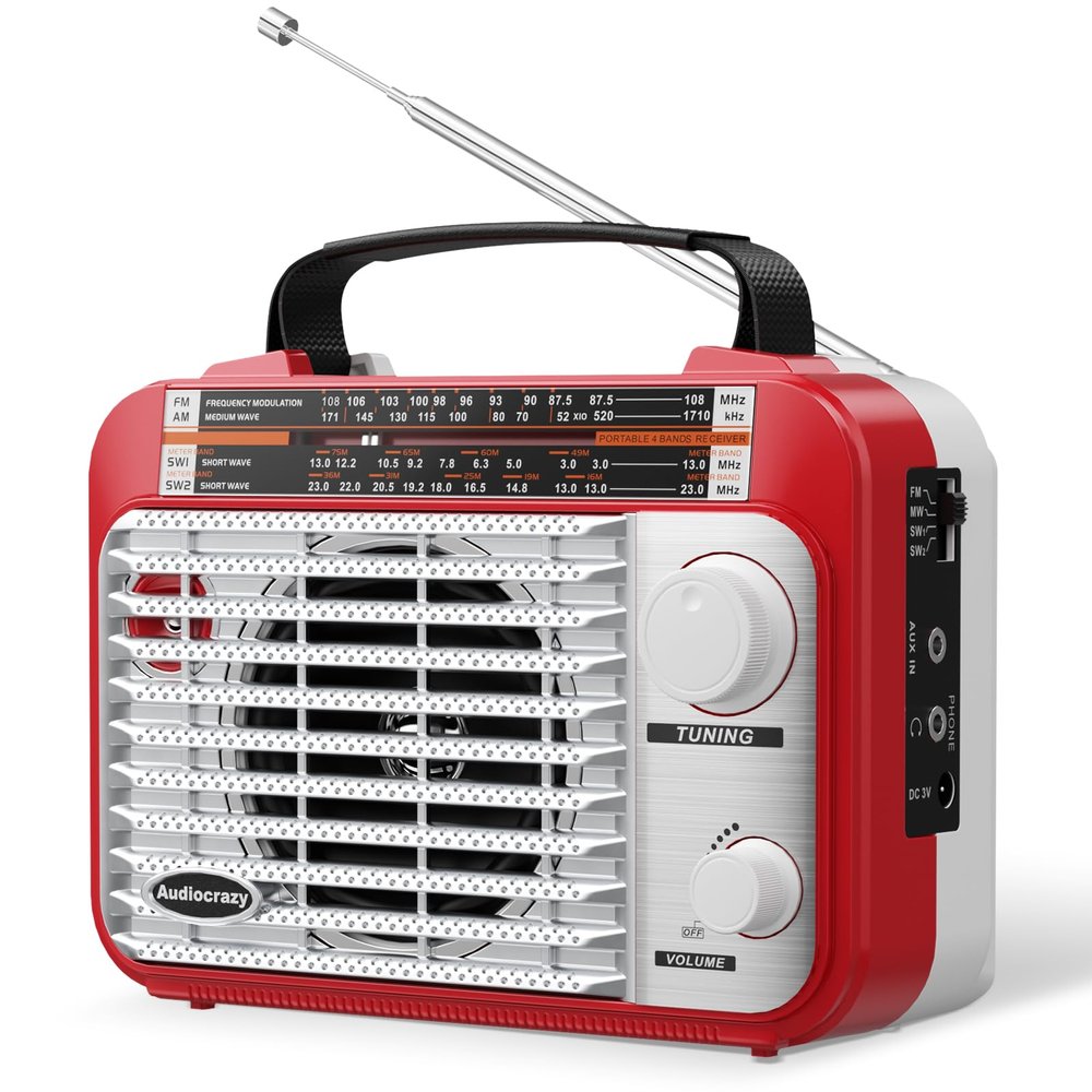 AM/FM/SW1-2 Radio Shortwave Transistor Radio AC or Battery Operated with Best Reception Big Speaker and Precise Tuning Knob with AUX in & 3.5mm Earphone Jack