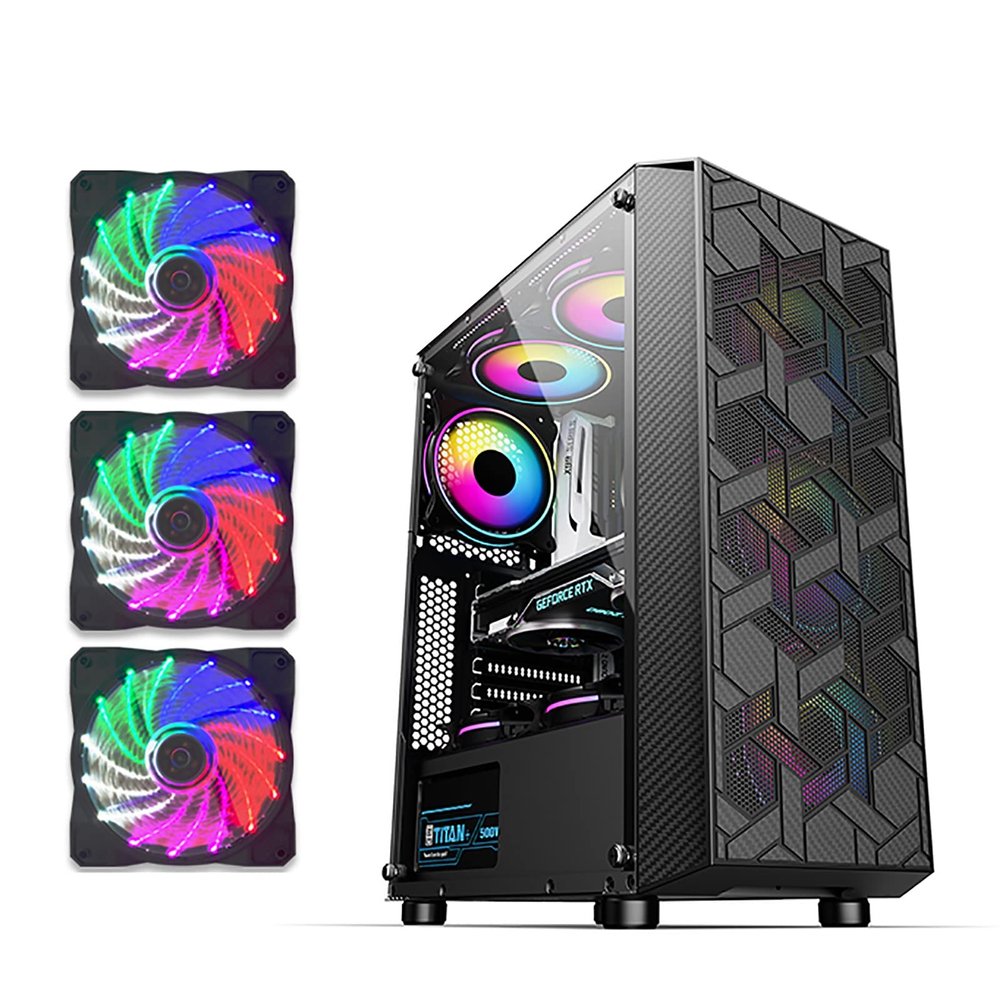 BBNB Gaming Case, Mid - Tower PC Gaming Case ATX/M-ATX/ITX - Front I/O USB 3.0 Port - Acrylic Glass Side Panel - 8 Fan Position - Water-Cooling Ready (Size : 3 Fans)