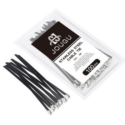 Metal Zip Ties Black 6 inch 304 Stainless Steel Epoxy Coated Locking Cable 220LB 150mm 100pcs Heavy Duty Exhaust Wrap Multi Purpose Binding for machinery, vehicles, farms, cables, pipes,Fence