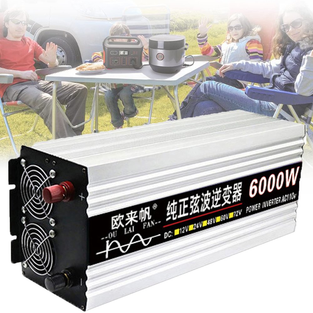 DDHVVOH Power Inverter 12v to 110v,Dc to Ac Converter with 2 Ac Outlets,Led Display,1000w Pure Sine Wave Inverter for Car/Rv/Home,24V-6000W