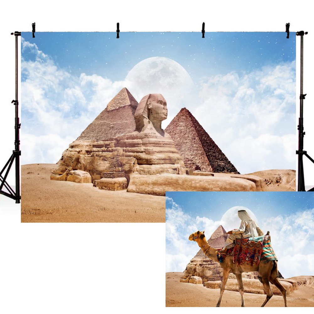 7x5FT Pyramid Backdrop Africa Desert Ancient Civilization Country Egypt Pyramid Photography Backdrop The Great Sphinx Backdrop for Nature Scenic Desert Travel Tour Photo Shooting Props Wallpaper