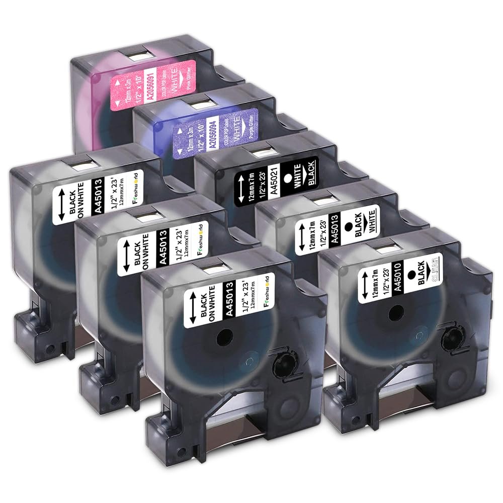 3 Pack 45013 + 5 Pack Multi Glitter Color Replace d1 labels Compatible Dymo D1 Labels Tape,Clear/White/Black, Pink/Purple Glitter Refill,for Dymo LabelManager 160 280 420P Label Maker,1/2In x 23 Ft,8P
