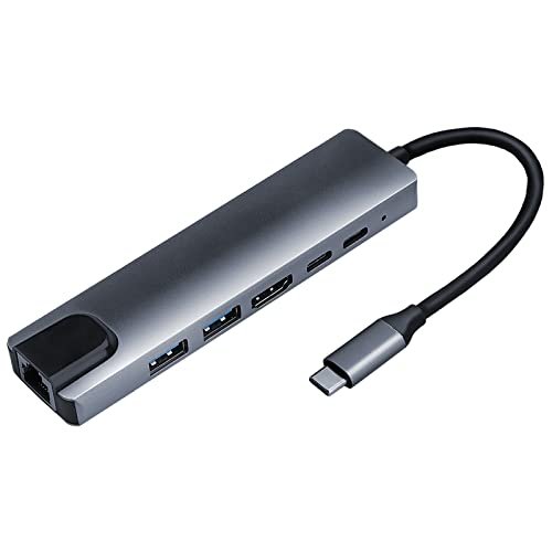 6in1 USB C HUB with 4K HDTV USB3.0 RJ45 PD Charging Type C Adapter Docking Station for MacBook Pro, USB C Laptops Nintendo, Type C Devices